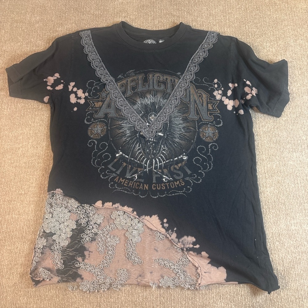 Affliction Black and Pink Graphic Tee 1256